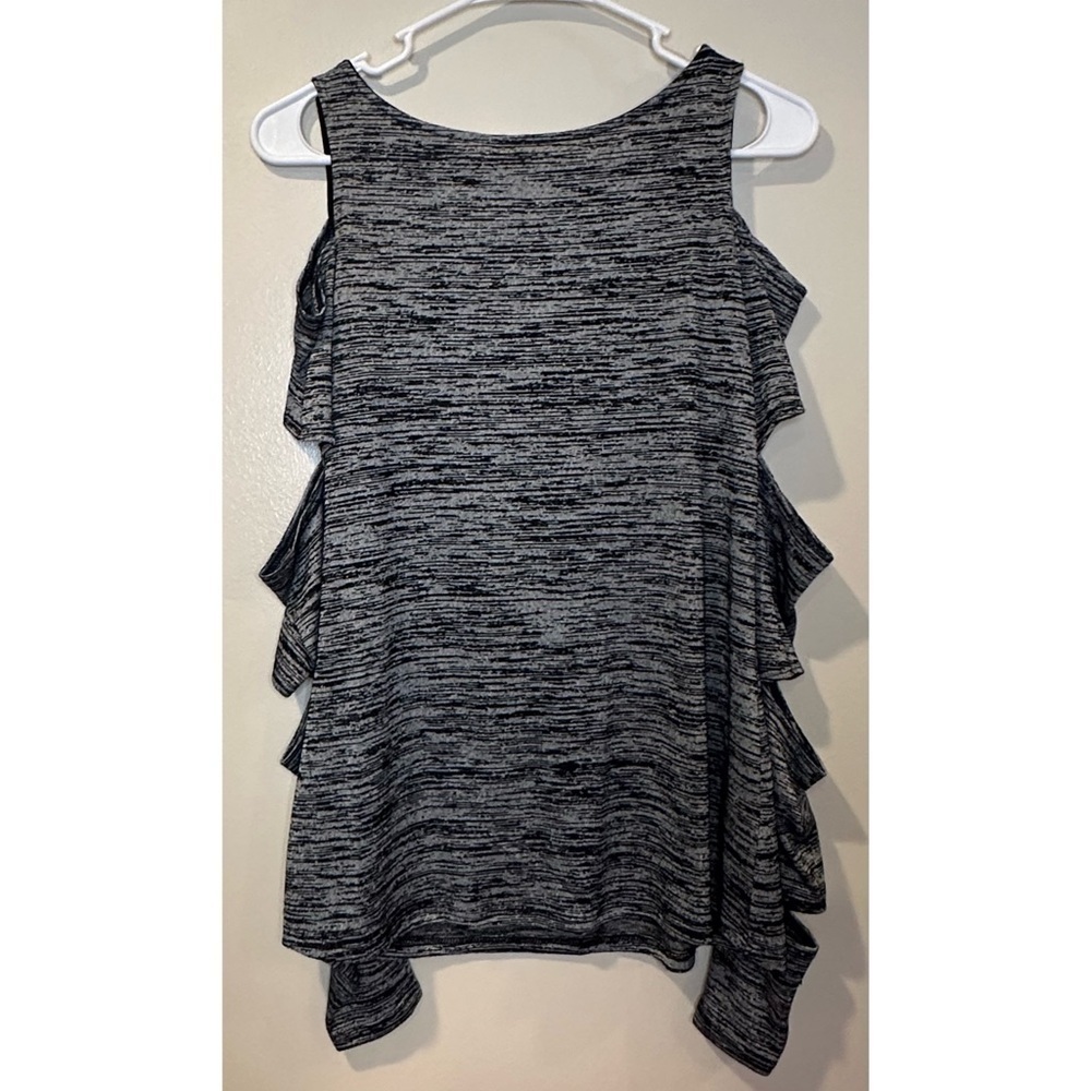 Peyton Jensen Evereve Carmen Top Silver Space Dye Cold Shoulder Ruffle Sleeve S - Picture 1 of 8